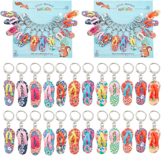 NBEADS 24 Pcs Beach Shoe Stitch Markers, Handmade Polymer Clay Crochet Stitch Marker Charms with 304 Stainless Steel Clasp for Crochet Weaving Sewing Accessories Jewelry Making