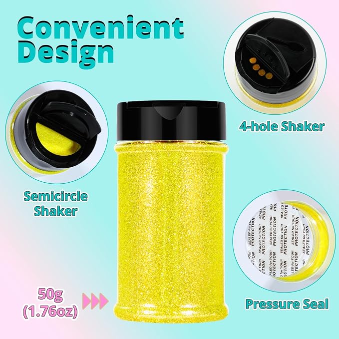 HTVRONT Yellow Glitter for Crafts and Arts- 1.7oz/50g Fine Glitter Powder | Craft Glitter for Resin, Jewelry, Keychains, Candle Making, Paint, Slime Add Ins, Cosmetic Glitter for Nail Face