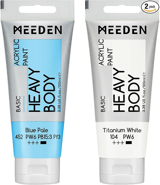 MEEDEN Acrylic Paint Blue Pale: 100ml/3.38oz x 2 with Titanium White | Heavy Body Artist Acrylic Paint Set for Canvas, Wood & Craft, Non-toxic Creamy Art Paint with Titanium White for Mixing