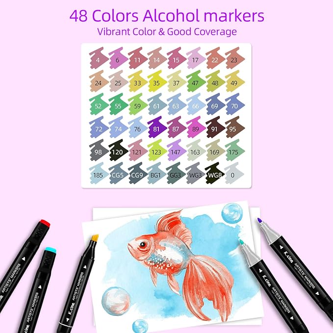 48 Colors Alcohol Markers, Dual Tip Art Markers with Fine Tip & Chisel Tips, Artist Art Sketch for Adults Coloring Illustration Book Painting Card Making