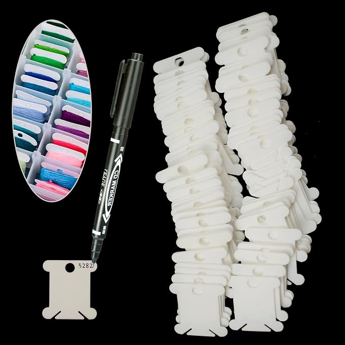 Embroidery Floss Organizer, 1 Removable 18 Compartments Cross Stitch Thread Storage Box with 100 Plastic Embroidery Floss Bobbins, 1 Floss Winder and 1 Marker