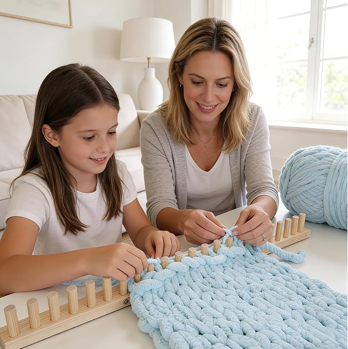 ARTACE 31" Chunky Blanket Loom, Wooden Loom for Chunky Throw Blanket, Adjustable Size Hand Knitting Kit, Ideal and Friendly for DIY Beginners
