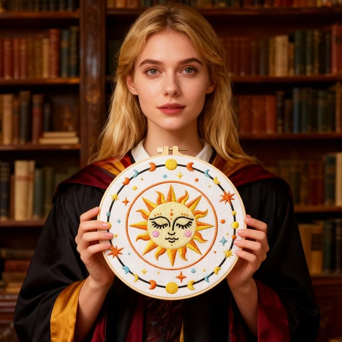 BEUNITONE 6Set Tarot Embroidery Kit for Beginners with Dreamy Pre-print Patterns, DIY Craft Kits for Adults Women with Embroidery Hoops and Full Kits, Needlepoint Kits for Home Decor and Gifts 20x20cm