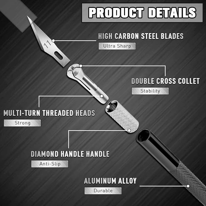 DIYSELF 2 Pack Exacto Knife Set, Aluminum Craft Knife with 20#11 Blades | Secure-Grip Hobby Knife for Paper Art and Leather, Quick-Change Exacto Knives for Models, Stencils, Engraving and DIY Crafts