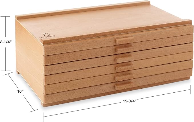 7 Elements 6 Drawer Wooden Artist Storage Supply Box for Pastels, Pencils, Pens, Markers, Brushes and Tools