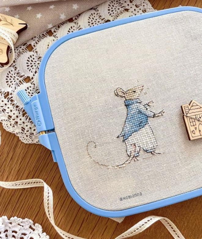 Nurge Square Embroidery Hoop - Plastic Cross Stitch Frame for Needlepoint & Embroidery - Adjustable Craft Hoop - Blue - Set of 4