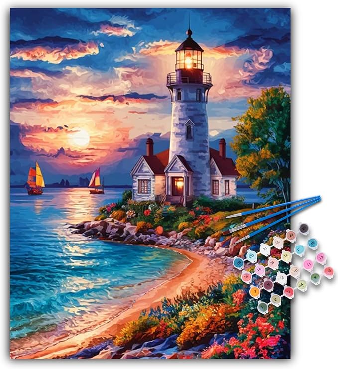 Paint by Numbers Kit for Adults Beginner, Coastal Lighthouse, 16x20 Inch