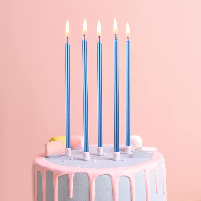 PHD CAKE Blue Long Thin Metallic Birthday Candles, Cake Candles, Birthday Parties, Wedding Decorations, Party Candles