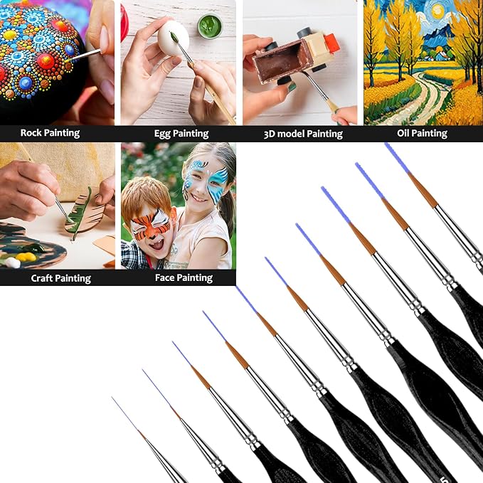 10PC Miniature Paint Brush for Fine Detailing,Small Painting Brushes Set for Art, Crafts, Acrylic, Watercolor, Oil, Model, Face, 40k & Paint by Number, Figurine (Black) (Pack of 3)