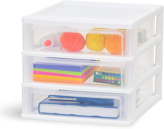 IRIS USA 3-Drawer Medium Stacking Desktop Organizer, White