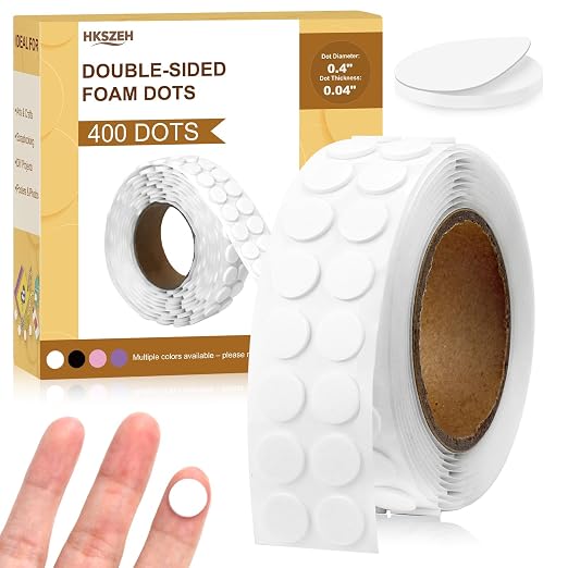 400 PCS 1mm Double Sided Foam Dots 0.4" Foam Round Dots 3D Foam Tape Craft Double Sided Dual Adhesive Foam Mounts Foam Pop Dots For Art Crafts Diy Handmade Scrapbook(White,0.4" Diameter,1mm Thick)