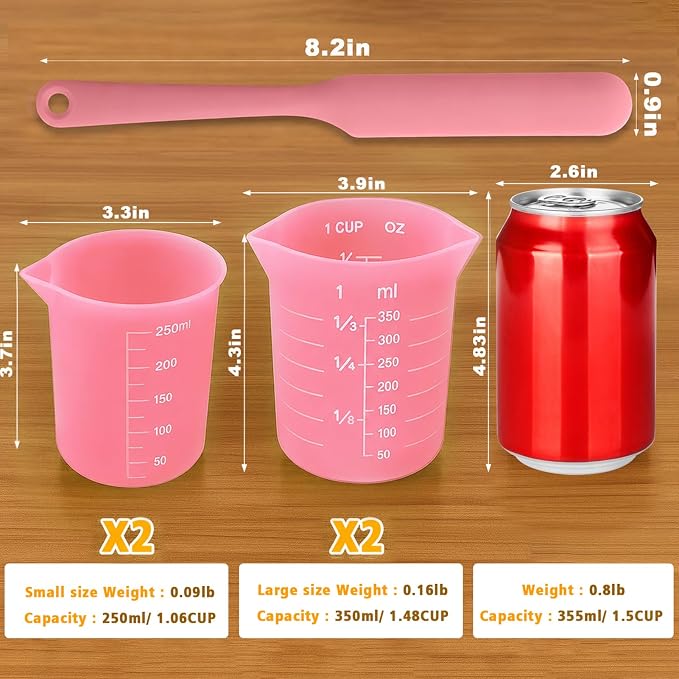 Palksky 4PCS Pink Measuring Cups with 1 Cup & 1.5 Cup & Jar Spatulas | Reusable Baking Supplies for DIY Chocolate Molds, Melting Chocolate