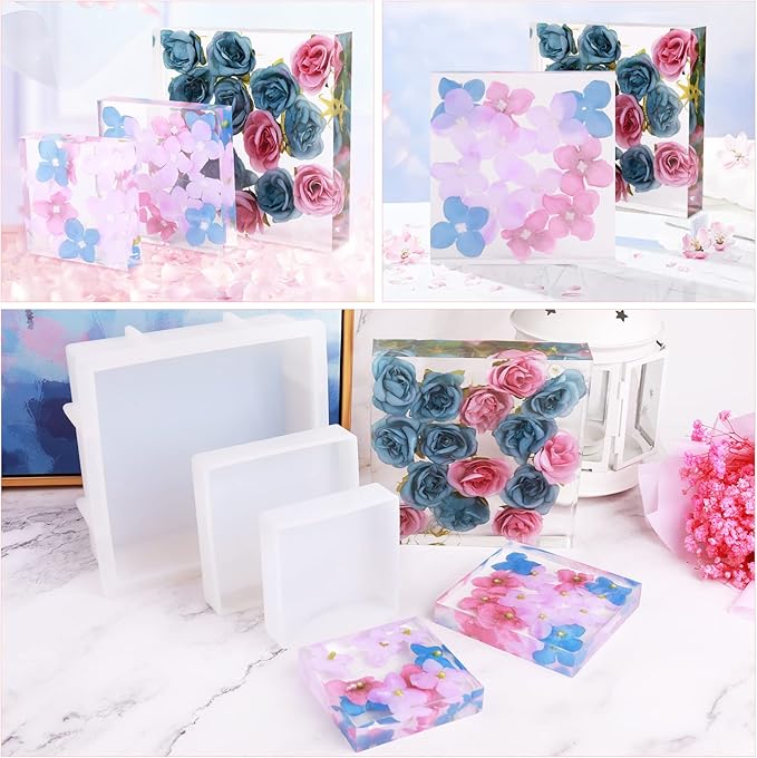 Square Silicone Molds for Resin, Large Resin Mold Glossy Deep Square Molds 6.6''x 2'' w Deep Epoxy Resin Molds for Flowers Bouquet Preservation