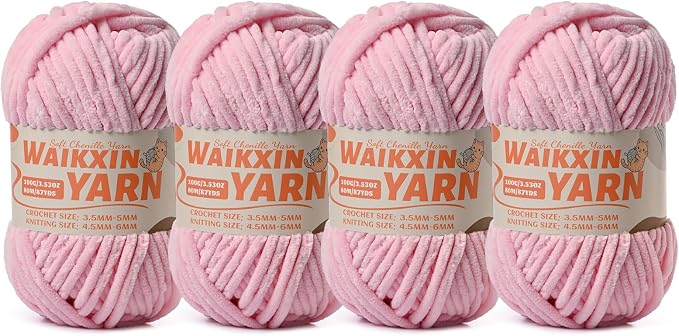 （4 Pink） 4 Pack Super Soft Fuzzy Chenille Chunky Yarn for Crocheting, 400g (350yds) Fluffy Velvet Yarn for Hand Knitting Baby Blankets Weaving Craft