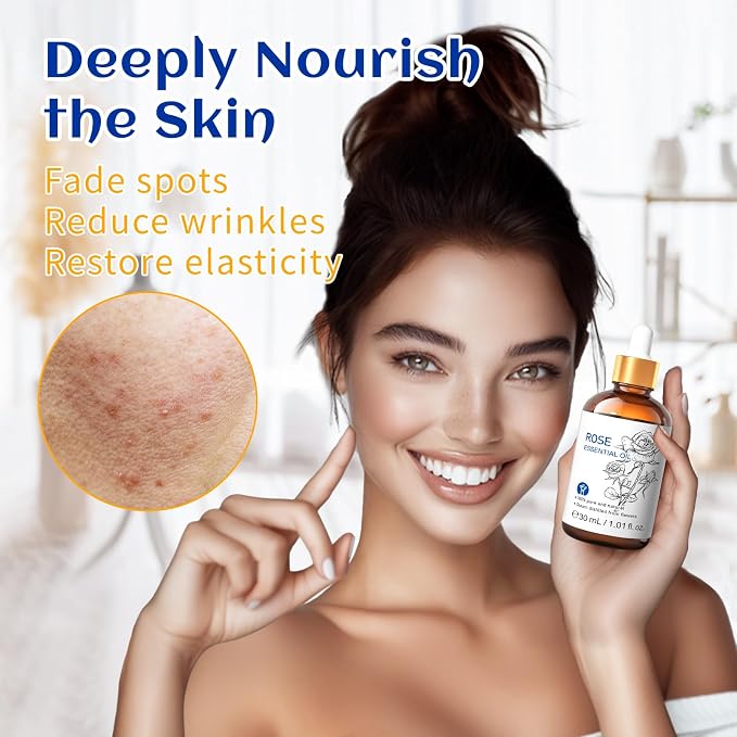 HIQILI Rose Essential Oil for Skin, Diffuser & Hair Care