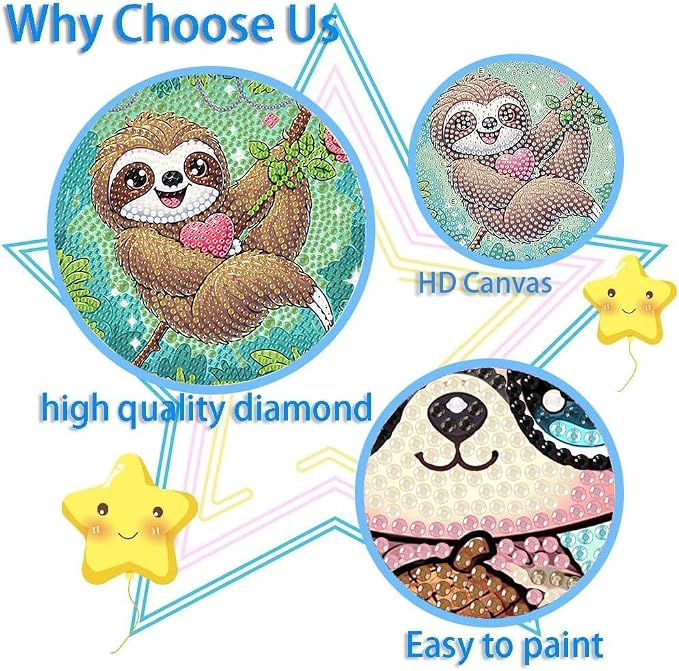 cviokrdu 4 PCS Diamond Art Kits for Kids, Animal Diamond Art for Kids Ages 4 8 12, Cute Sloths Koalas Raccoons Gem Art Kit Crafts Beginners for Gift Home Wall Decor(6x6inch)