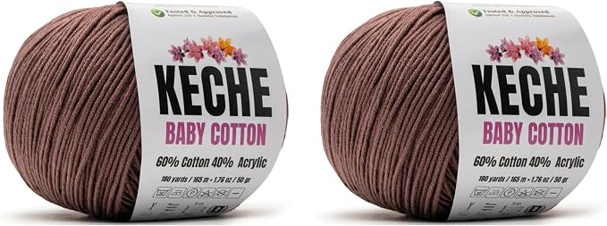 Keche Baby Cotton, 60% Cotton 40% Acrylic Yarn, Soft Cotton Yarn for Crochet and Knitting, Amigurumi Yarn 4 Skeins/Balls [1.76 Oz (50g) / 180 Yrds (165m)] x 2 Cinnamon