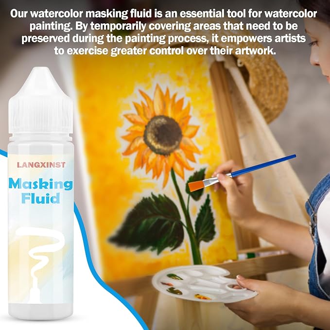 60ml White Masking Fluid for Watercolor Painting, Resistant Ink and Pouring Paint, Watercolor Masking Fluid Keeps Areas Colorless and Edges Sharp, Art Supplies for Artists