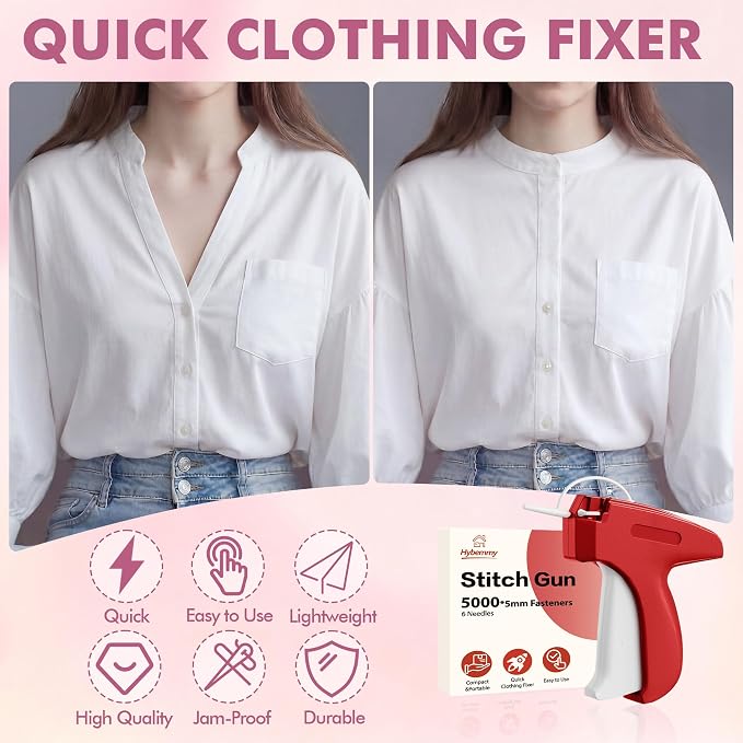 Stitch Gun for Clothes, Tagging Gun, Quick Clothing Fixer, Red