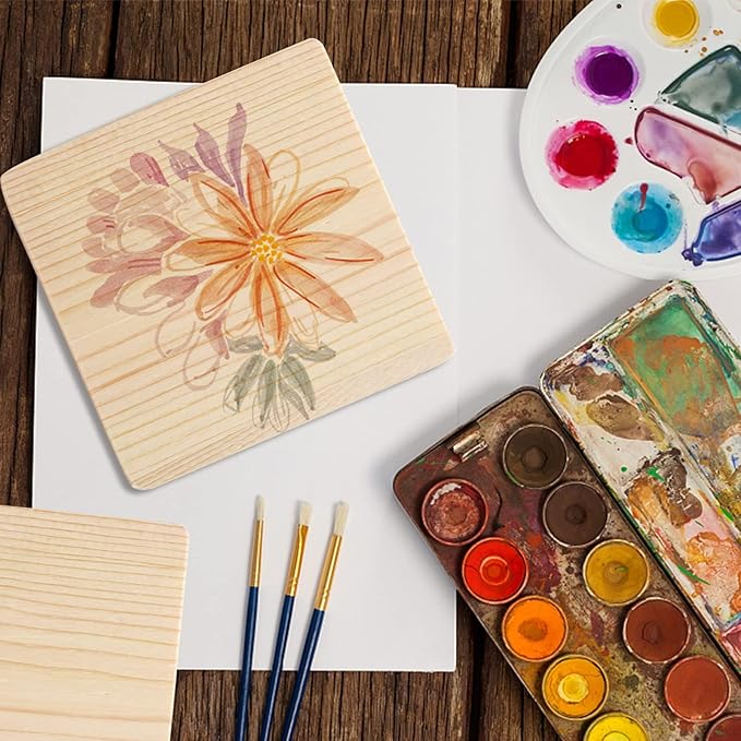 26 Pack Unfinished Wood Coasters, 4 Inch Square Blank Wooden Coasters Crafts Coasters with Non-Slip Silicon Dots for DIY Architectural Models Drawing Painting Wood Engraving