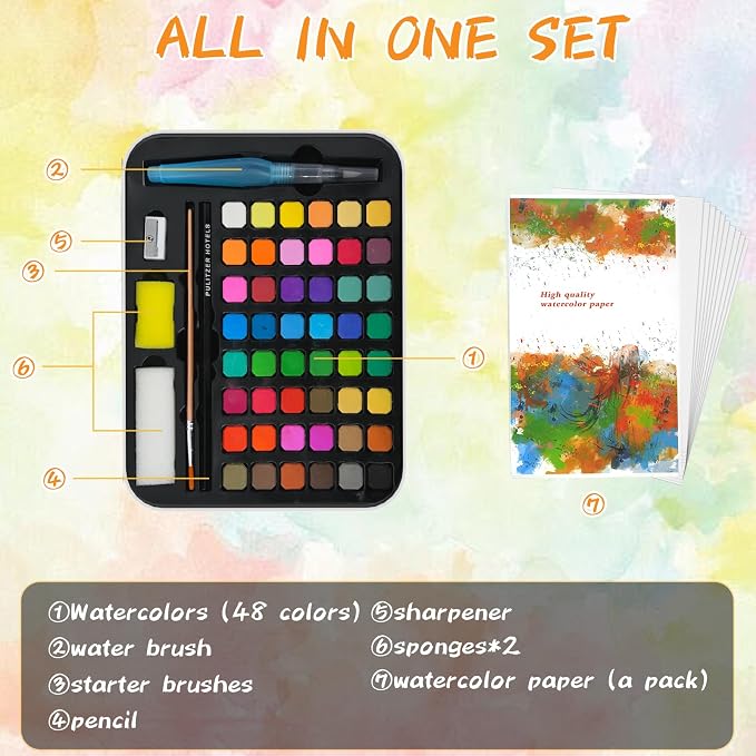 Water Coloring Book for Beginners, 48 Colors Watercolor Paint Set