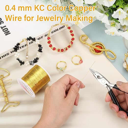 ModaCraft 26 Gauge Ultra-FINE Jewelry Wire Gold (328ft/100m) + 4-in-1 Ergonomic Pliers Set | Tarnish Resistant Copper Craft Wire for Wire Wrapping, Beading & Micro Jewelry Making | DIY Supplies Kit