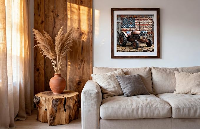 American Flag Tractor Diamond Art Kit for Adults Rustic Farmhouse 13.7"