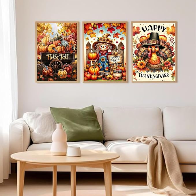 Diamond Art Kits for Adults,3 Pack fall Diamond Painting Kits 12x16inch