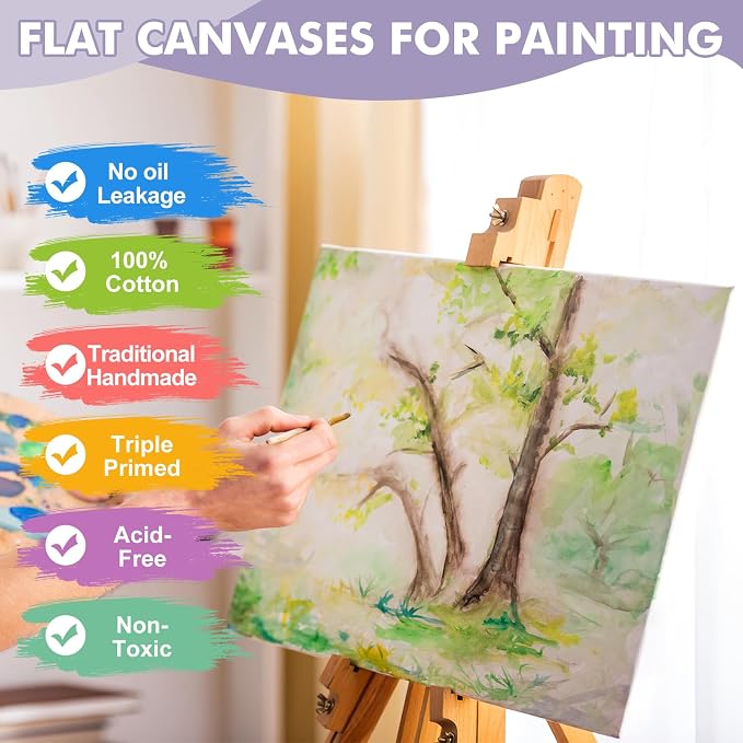 ESRICH Canvases for Painting 16x20 Inch, 3 Pack Flat Canvas Boards for Painting Cotton Primed Acid Free Large Blank Canvas Panels for Oil, Watercolor, Acrylic Paint, Gouache and Tempera. (Thk: 3mm)