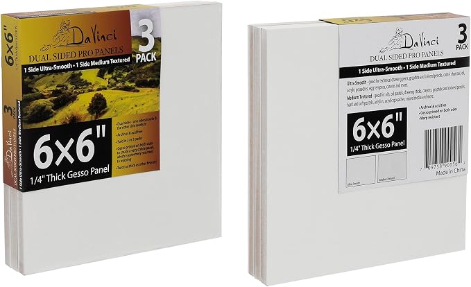 Jerry's Artarama Da Vinci Dual Sided Pro Panel Board - 3-Pack, 6x6" 6mm Deep Panels for Painting - Archival, Acid-Free Art Supplies - Ultra-Smooth & Medium Textured Paint Surfaces
