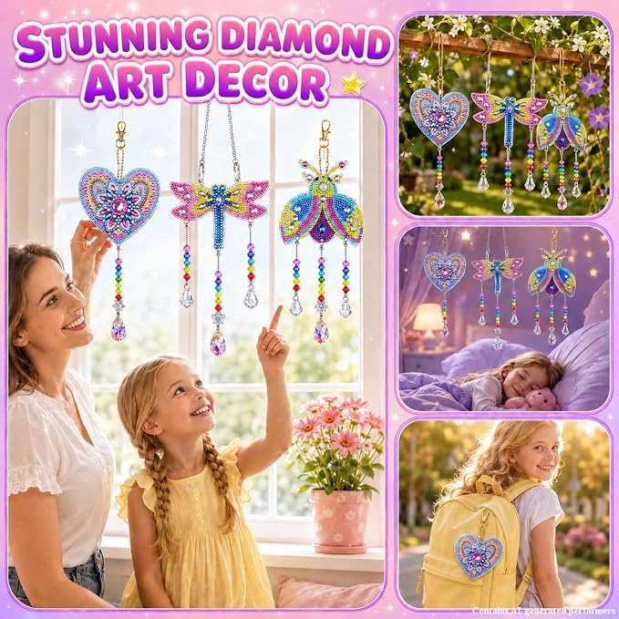 Diamond Art for Kids 8-12, 3 PCS Diamond Art Painting Sun Catcher for Girls