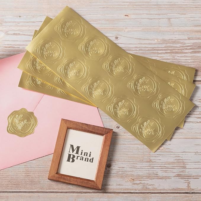 300 Pieces Embossed Gold Foil Stickers, Gold Olive Branch