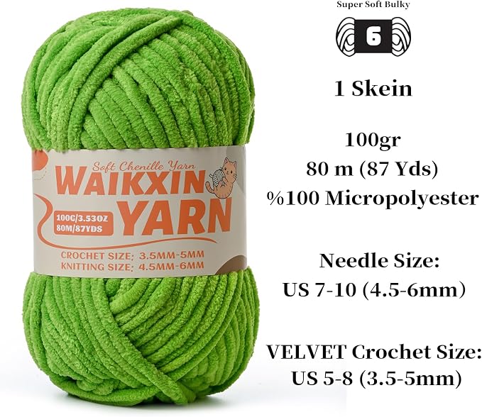 （3 Lime Green） 3 Pack Super Soft Fuzzy Chenille Chunky Yarn for Crocheting, 300g (261yds) Velvet Fluffy Amigurumi Yarn for Hand Knitting Baby Blankets Weaving Craft