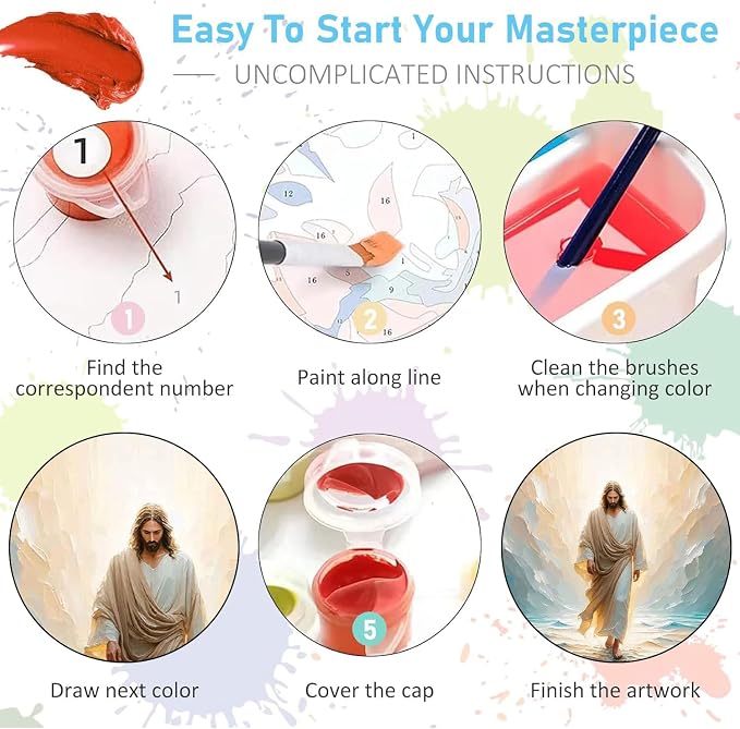 BAWKENTON Jesus Paint by Numbers kit for Adults and Kids