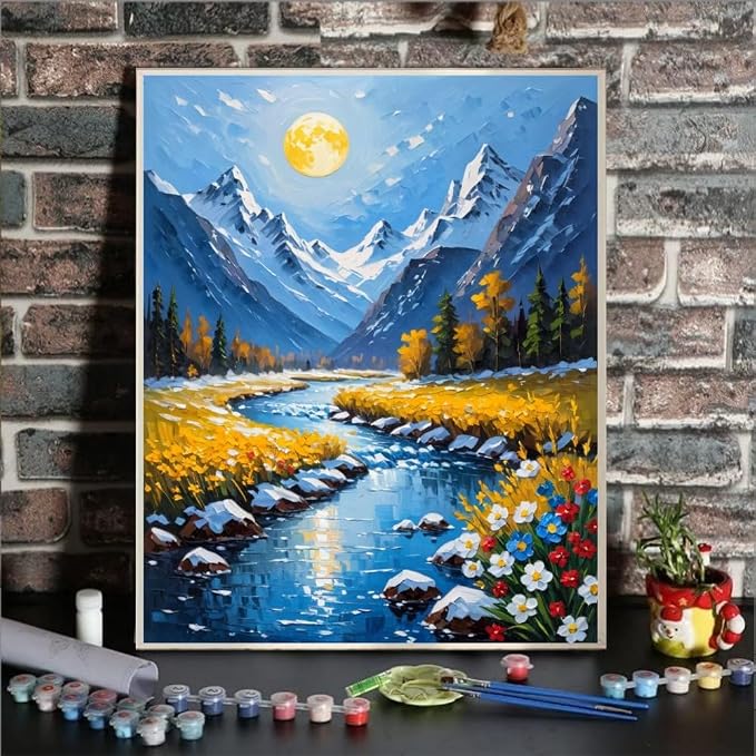 ldazao Mountain Paint by Numbers Kit for Adults Beginner Scenery Adult Paint by Number Kits Canvas Adults' Paint-by-Number DIY Oil Painting Kits for Gift Home Wall Decor 16x20 Inch