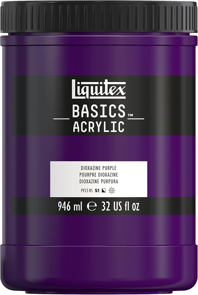 Liquitex BASICS Acrylic Paint, 32-oz Jar, Dioxazine Purple | Medium Viscosity, Satin Finish, Lightfast, Fine Art Pigments, Range of Opacities, Easy Blending