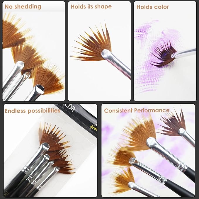 GACDR Fan Grainer Brush for Painting – 4PCS Grainer Watercolor Brush Set | Comb Brushes for Fur, Hair, Wood Grain, Grass, Feathers & Textures, Gouache Acrylic Painting