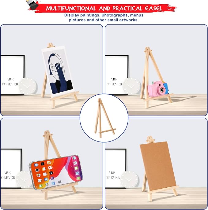 BBTO 30 Pack Wood Easels Tabletop Display Easels Art Craft Painting Easel Stand Wooden Triangle Painting Easel Arts Crafts Tripod Easels for Artist Adults Students