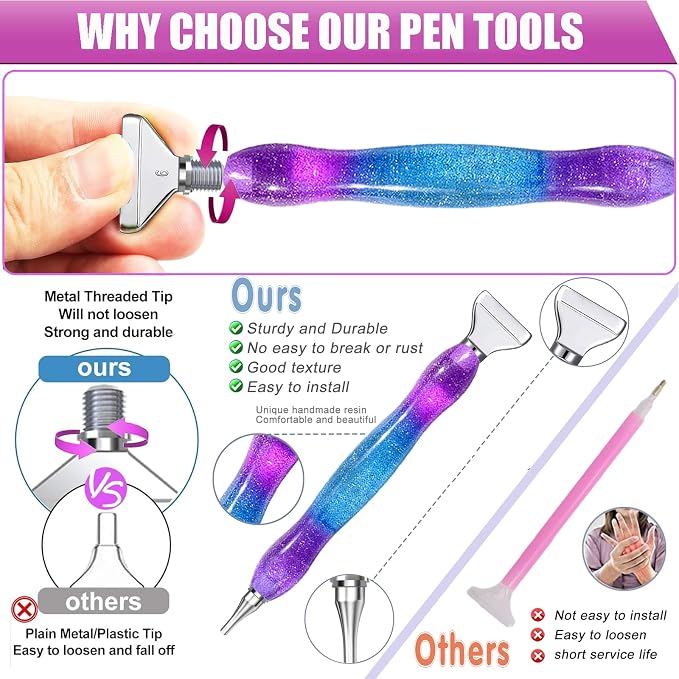 Diamond Painting Pen,Diamond Art Pen,Resin 5D Diamond Painting Pen Kit Tool Accessories (Purple Silver)