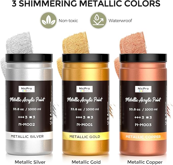 Nicpro Acrylic Paint Set Metallic,101.4oz/3000ml Gold Leaf Paint
