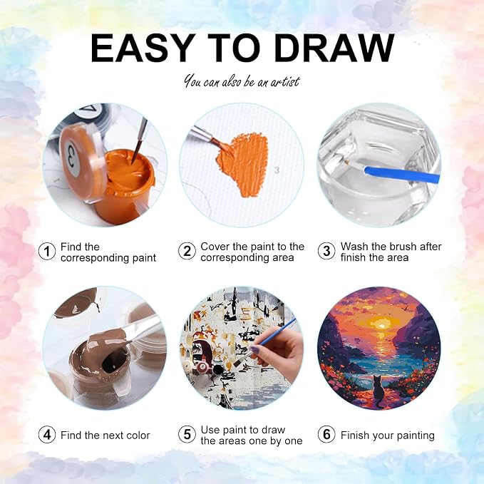 Sunset Paint by Numbers Kit for Adults Beginner Without Frame 16x20 IN | Mountain Lake Scenery Paint by Numbers for Adults, Cat DIY Acrylic Painting, Stress Relief Craft Kits, Home Wall Decor Gift