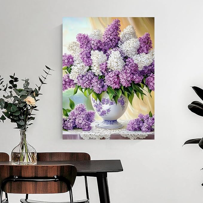 mrpwnle Diamond Art Kits for Adults, Flowers Diamond Painting Kits | 5D Lilac Flowers Diamond Art Painting Kits for Adults Beginners, DIY Full Round Drill Gem Art, Home Decor 15.7 X 11.8 Inch
