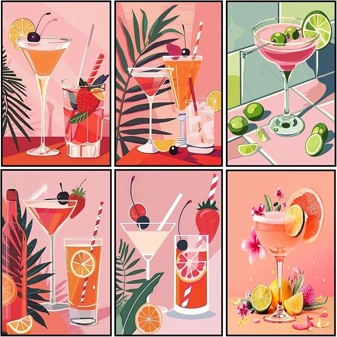 Mosaflare 6 Cocktail Pack Painting by Numbers Kit for Beginner 8X12 inch | Adult Paint by Number Kits on Canvas, DIY Acrylic Oil Easy Painting by Numbers for Home Wall Decor (Without Frame)