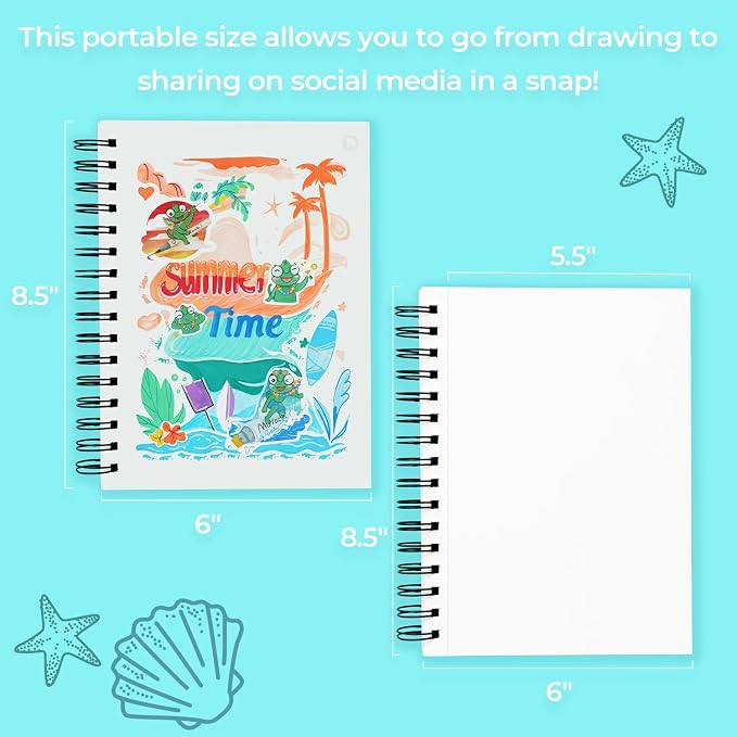 Ohuhu 5.5"x8.5" Double-Sided Bleedproof Marker Pad Art Sketchbook 60 Sheets | Small Sketch Book - 90 LB/150 GSM Smooth Drawing Paper - 60 Sheets/120 Pages - Spiral-Bound Sketch Pad for Alcohol Markers