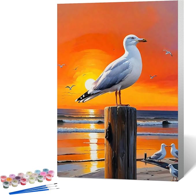 Fountor Seagull Framed Paint by Numbers Kit for Adults Beginner 8x12 Inch