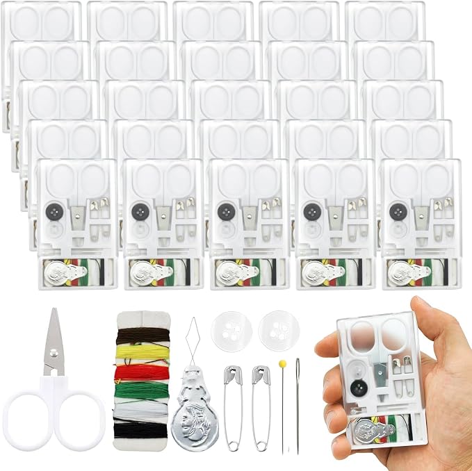 TINSKY 25 Boxes Mini Travel Sewing Kit Quick Fix Sewing Kits Bulk Basic Portable Pre Threaded Needle Emergency Repair Tool for Gifts Beginner Traveler Home Hotel