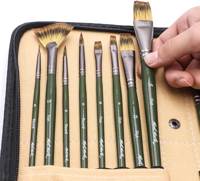 Mont Marte Signature Brush Set with Wallet, 17 Piece, Suitable for Oil, Acrylic, Watercolor and Gouache Paint, Easel Wallet Included
