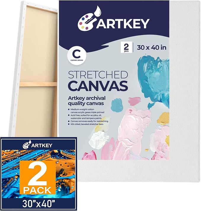 Stretched Canvases for Painting 30x40 Inch 2-Pack, 12.3 oz Triple Primed Acid-Free 100% Cotton Blank Canvas, Art Canvases for Oil Paint Acrylics Pouring & Wet Art Media, Pour Painting