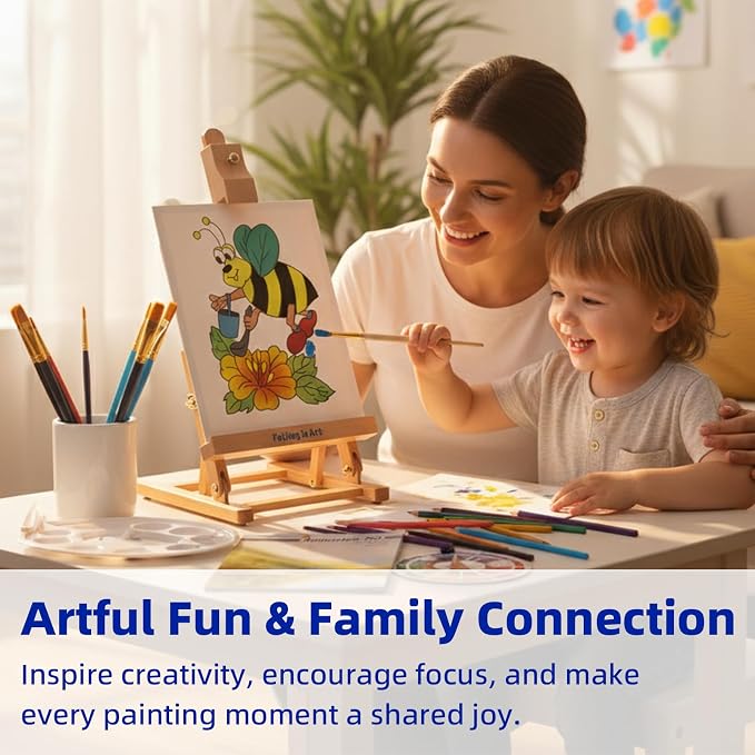 Falling in Art Painting Set for Kids with Table Easel | Acrylic Painting Starter Kit with Paints, Colored Pencils, Brushes, Canvas &Watercolor Pad for Christmas Gift, Blue