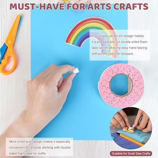 330 PCS Double Sided Foam Tape Pre Cut 1/2 X 2/5 Inch Small Adhesive Foam Squares for Crafts Thin Foam Craft Tape Split for Arts Crafts Sewing Scrapbook DIY Christmas (Tape, Pink)